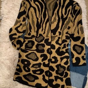 Leopard Print Long Line open Front Cardigan